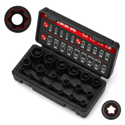 CASOMAN 19PCS External Torx Plus Socket Set, 6 & 5 Point EP Sockets EP4-EP32 with 1/2'', 3/8'' & 1/4'' Dr. EP8.8 Compatible with Tesla, Cr-V Steel - size: 19PCS