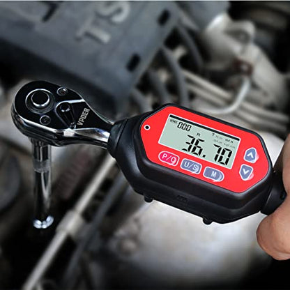 Digital Torque Wrench 3/8-inch Drive, 1.33-44.25 ft-lbs (1.8-60 Nm) (16-531 inch Pound) with Buzzer & LED, Calibrated (VTWM-60), Red