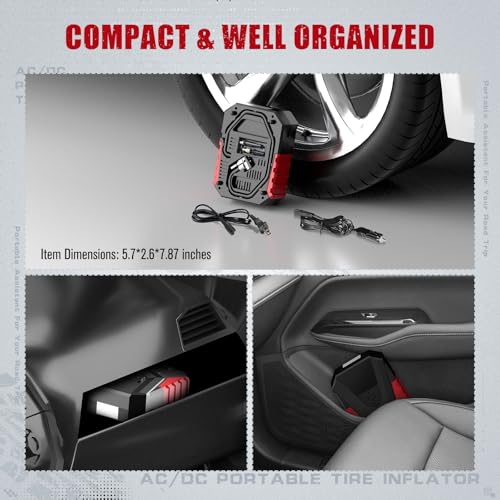 AVID POWER Tire Inflator Portable Air Compressor AC/DC, Automatic Tire Inflator with Gauge, 12V, 110V Small Air Compressor, Portable Air pump for Car Tires, Bikes, Motorcycles, Small inflatables