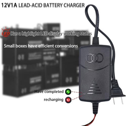 12V 1000mA Sealed Lead Acid (SLA) Battery Charger, Trickle Charger, Automatic Trickle Charging Maintainer with Short Circuit Protection, Smart Battery Maintainer for Car Truck Motorcycle Boat