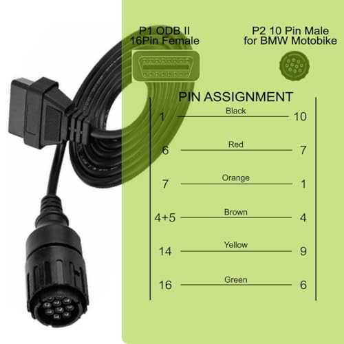 Motorcycle OBD Diagnostic Cable 10 Pin to 16 Pin Compatible with BMW ICOM or BMW ICOM A2 A3 - color: per BMW 10Pin