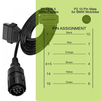 Motorcycle OBD Diagnostic Cable 10 Pin to 16 Pin Compatible with BMW ICOM or BMW ICOM A2 A3 - color: per BMW 10Pin