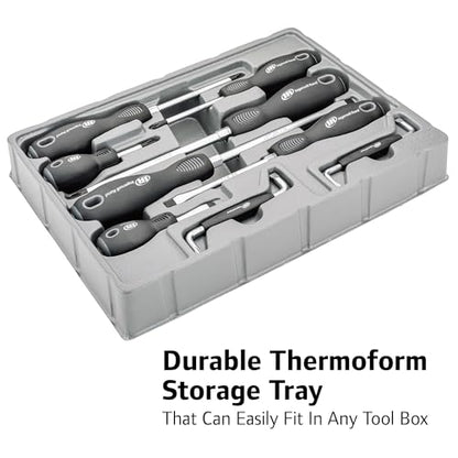 Ingersoll Rand 9-Piece Screwdriver Set, Slotted (1/4"x1.5", 1/4"x4", 5/16"x6"), Phillips (#2x1.5", #2x4", #3x6"), Offset (3/16"x#1, 1/4"x#2) – SVCM Steel, Magnetized Tips, Hex Bolsters – 752059X - style: Screwdriver