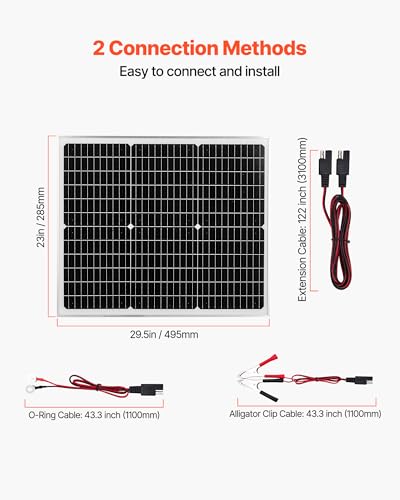 VEVOR 50W 12V Solar Battery Charger Maintainer, Mono Solar Panel Trickle Battery Charger with Upgraded MPPT Controller, IP65 Waterproof for Car Boat RV Trailer Flat Rooftop (Bracket Not Included)