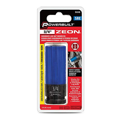 Powerbuilt 3/4 in. Zeon Lug Nut Socket Set for Damaged Lug Nuts - 941430M, Blue - size: 19.1 mm