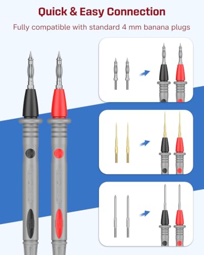 Vibit 11 Pcs Multimeter Leads Kit, Multimeter Test Leads with 6 Probe Tips, Alligator Clips & Mini Wrench, Insulated Meter Leads, Multimeter Probes for Electrical Testing & Automotive - size: 11 PCS(6 Probe Tips)