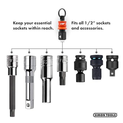 Simon tools Socket Holder Keychain 3pc - 1/2 Socket Organizer with Quick Release and Clip - Perfect Impact Wrench and Toolbox Accessories for Construction Workers, Linemen and Automotive Mechanics - size: 1/2"