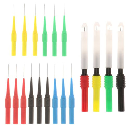 19 Pcs Multimeter Test Set, 15pcs 0.7mm Probe Pins and 4pcs Insulation Wire Piercing Probes, Automotive Back Probe Kit Power Needle Test Accessories for Multimeter Banana Socket Plug Car Tester