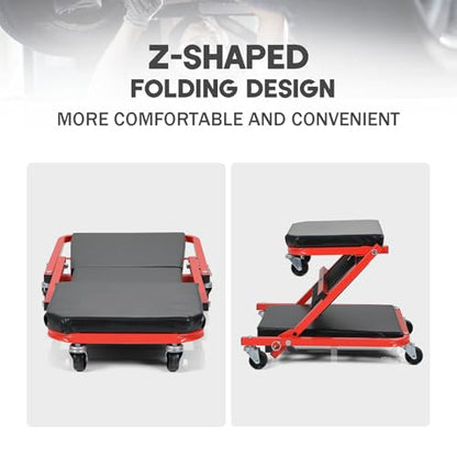 Foldable Z Creeper 2 in 1 Rolling Seat for Garage Shop Auto Repair | Red 36 inch Automotive Creepers for Warehouse Workshop - style: 36inch-Red