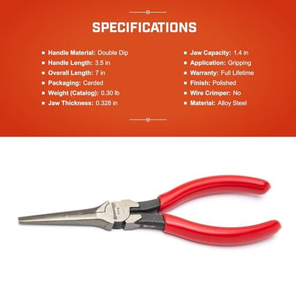 Crescent 7" Long Needle Nose Pliers - Designed for Wire Bending, Gripping & Twisting - Long Reach Pliers with Dipped Handle Grips - Electrician Tool - 7777CVN
