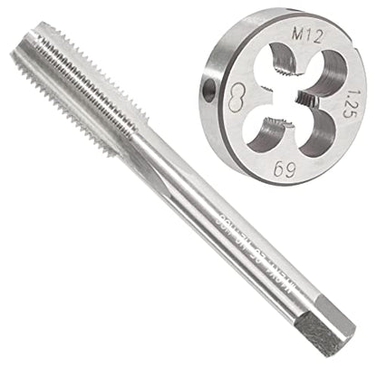 M12 x 1.25 Metric Tap and Die Set, M12 X 1.25mm HSS Machine Thread Tap and M12 X 1.25mm Alloy Tool Steel Round Thread Die Right Hand - size: M12x1.25mm