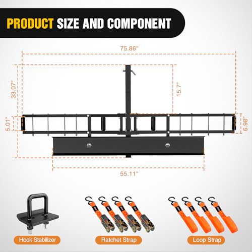 Nilight 600LBS Motorcycle Hitch Carrier with 55.11" Longer Loading Ramp | Heavy Duty Dirt Bike Hitch Hauler, Fits 2-Inch Receiver, Up to 5" Wide Tire, Includes Pin, Tie-Down Strap and Tightener - color: Motorcycle Hitch Carrier Steel 600 LBS