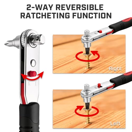 IRONCUBE Angle Ratchet Screwdriver Set: 16 Piece Magnetic Bit & SAE Socket with 90 degree Mini Offset Low Profile Reversible Drive Handle - style: 16-in-1 Bits & Sockets