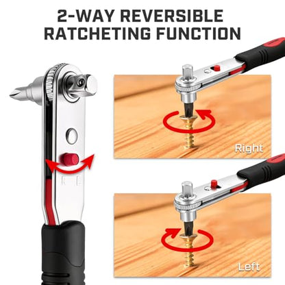 IRONCUBE Angle Ratchet Screwdriver Set: 16 Piece Magnetic Bit & SAE Socket with 90 degree Mini Offset Low Profile Reversible Drive Handle - style: 16-in-1 Bits & Sockets