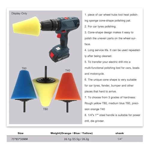 Auto Wheel Used For Electric Drill Burnishing Ball Polishing Cone Set Car Hub Buffing Sponge Kit(Red 1pc) - color: Red 1pc