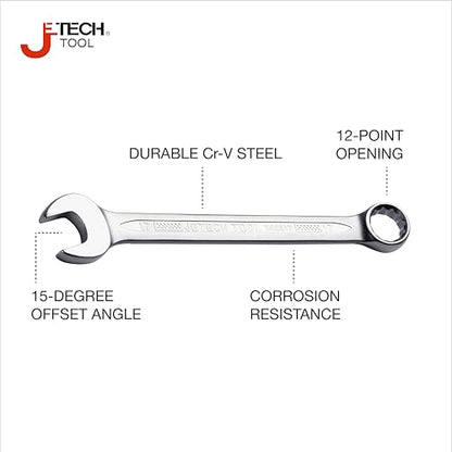 Jetech 17mm Combination Wrench - Industrial Grade, Chrome Vanadium Steel, Sand Blasted Finish, Forged, Heat-Treated, Metric - size: 17mm