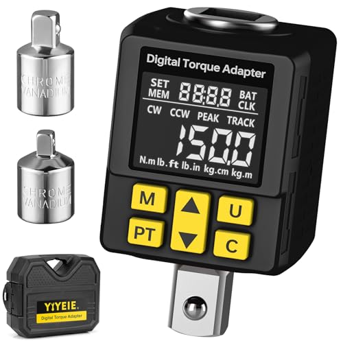 1/2" Digital Torque Wrench Adapter with 1/4" & 3/8" Adapters, 7.5-150Ft-lb, ±2% Accuracy, Buzzer & LED Alert, Versatile Digital Torque Adapter - Preset | Peak/Track | Store/Delete - for Auto, Moto - size: 8-150 Ft-lb/10-200 Nm