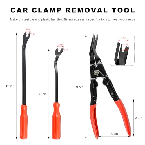 3PCS Car Clip Removal Tool, Auto Trim Upholstery Pry Tool Kit Fastener Rivet Remover with Storage Bag, Door Panel Clip Pliers Set Dashboard Repair Tools for Sedan Truck SUV (Red) - color: Red