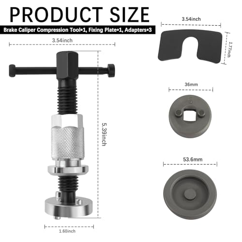 Brake Caliper Compression Tool Kit,5PCS with Adapters for Cars/Trucks | Heavy Duty Caliper Piston Compressor,Brake Pad Replacement Tool,Chrome-Plated Steel,Rust-Proof,for Cars/Trucks