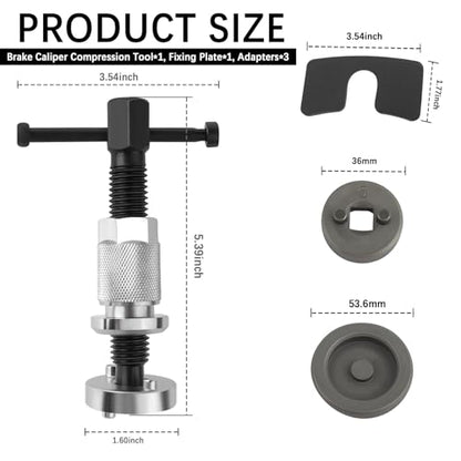 Brake Caliper Compression Tool Kit,5PCS with Adapters for Cars/Trucks | Heavy Duty Caliper Piston Compressor,Brake Pad Replacement Tool,Chrome-Plated Steel,Rust-Proof,for Cars/Trucks