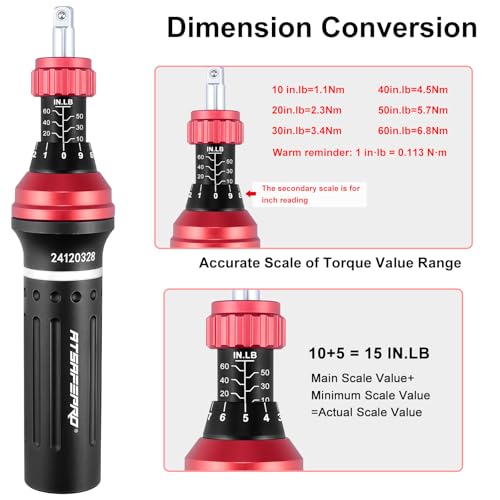ATsafepro Torque Screwdriver 10-60 in.lb,21 Pcs Inch Pound Torque Screwdriver Set -1/4" Elastic Bit Holder and Bit Holder, Buckle Clamp, Flat, Hex, Torx, Philips, Fit for Bicycle, Tool Maintenance - style: Mechanical - 10-60 in.lb/1.1-6.8 Nm