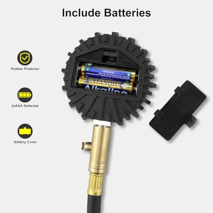 Atsafepro 200 PSI Digital Tire Pressure Gauge-2.5" LCD Display,Professional Air Pressure Gauge-4 Units Switch, 360° Swivel Head, Hold & Deflate Feature, Heavy-Duty Psi Gauges for Car, Motorcycle, Bike