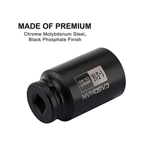CASOMAN 1/2-Inch Drive 6-Point Deep Impact Socket- 1-5/16'' (SAE), CR-MO, for Axle Shaft Nuts, High-Torque, Corrosion-Resistant - size: 33.34 mm (Deep), style: 6-Point Socket
