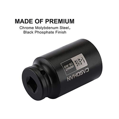 CASOMAN 1/2-Inch Drive 6-Point Deep Impact Socket- 1-5/16'' (SAE), CR-MO, for Axle Shaft Nuts, High-Torque, Corrosion-Resistant - size: 33.34 mm (Deep), style: 6-Point Socket
