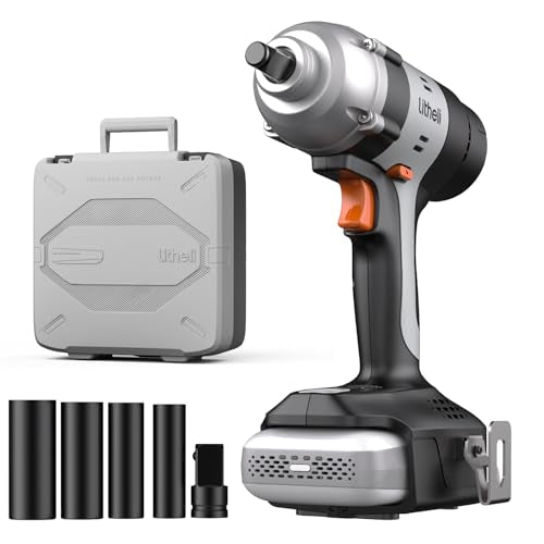 LiTHELi 20V Cordless Impact Wrench Kit with 2.0Ah Battery, 1/2" Hog Ring Impact Gun, Max 295ft-lbs & 3000IPM, 5 Torque Settings, 5 Sockets & Blow Molded Case, for Car Tire, Home Repair & DIY - color: Pitch Black