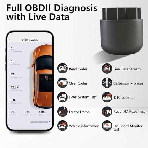 PrimeCliko Bluetooth 5.1 OBD2 Scanner for iPhone & Android - No Subscription Fee - Professional Car Diagnostic Tool with ABS SRS Airbag TPMS - Full System Code Reader for 1996+ Vehicles