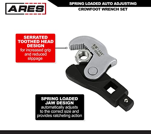 ARES 33008 – 2-Piece Spring Loaded Auto Adjusting Crowfoot Wrench Set – Adjustable Wrench Set with 8 to 32mm (5/16-Inch to 1 1/4-Inch) Coverage – Male & Female Square Drives for Increased Versatility - size: 2-Piece Auto Adjusting Crowfoot Wrench Set