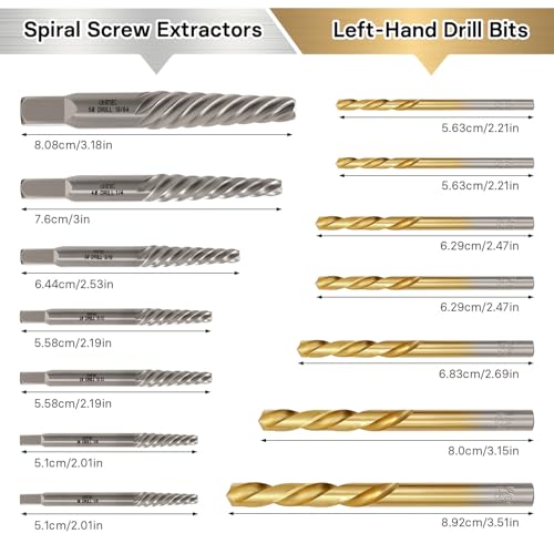 Screw Extractor Set with Left Hand Drill Bits 14Pcs | 35# Cr-Mo & 6542 HSS, Removes Stripped Screws & Broken Bolts, Easy Out Tool, for Automotive & Home Repair