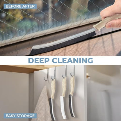 TQRR Cleaning Brush Set 3 Pcs with Soft Bristle and Hard Bristle Crevice | Grout Brush, Auto Vent Cleaning, Wheel Cleaning, Cleaning tool for Kitchen and House Use, Sinks, Shower, Tile, Toilet, Window - color: Khaki