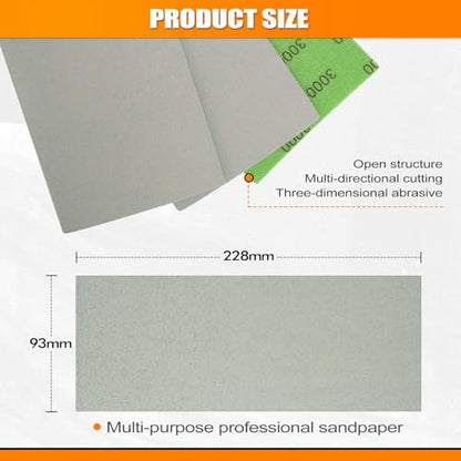 POLIWELL Auto Performance Sandpaper 3 Pack, 3.6 in x 9 in 3000 Grit Sandpaper, Fine Grit Sand Paper for Wet Polishing Car Detail Scratches, Refined Finishes - style: 3000Girt