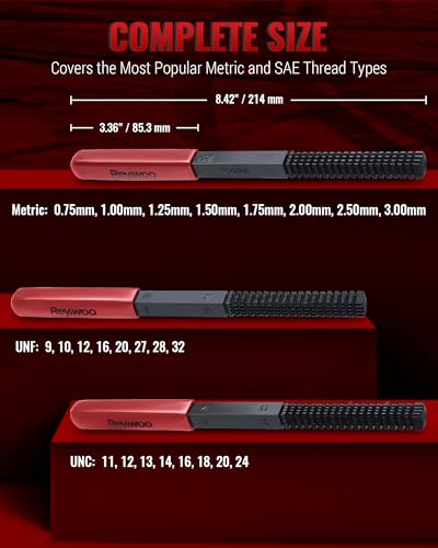 Reywoo 3-Pc Heat-Treated Thread Restorer File Set, Metric SAE UNC UNF | 40Cr Steel, Black Oxide; Restores External Threads; For Bolts, Studs; Removable Handle, Protective Caps; 3 Files, Auto Repair - size: 3 PC in UNC UNF Metric Sizes