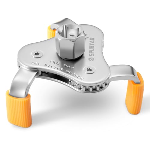 Spurtar 3-Jaw Oil Filter Wrench Adjustable 2-11/16" to 4-1/16" 68mm-104mm | Oil Filter Removal Tool with Removable Protective Sleeves for Car, SUV & Truck