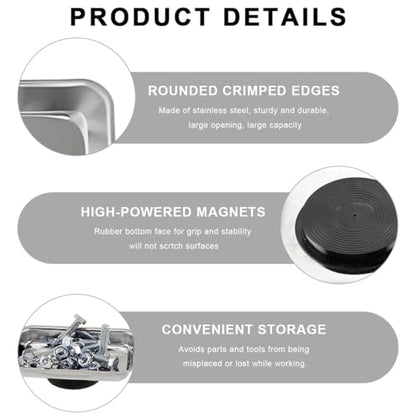 2 PCS Magnetic Parts Tray Set, Stainless Steel 5.6"×2.5" Square Magnetic Tool Tray for Mechanic's, Thickened Magnet Parts Tray for Screws, Bolts, Nuts, Washers, Pins - color: 5.6"×2.5" Square