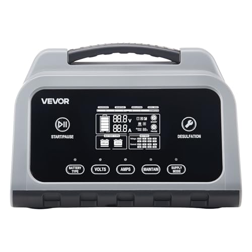 VEVOR Smart Battery Charger, 25A, 6V 12V 24V Lithium LiFePO4 Lead-Acid (Gel/AGM) Car Battery Charger, with LCD Display, Trickle Charging Maintainer Desulfator, for Car, Boat, Motorcycle, Lawn Mowers