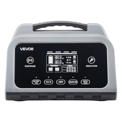 VEVOR Smart Battery Charger, 25A, 6V 12V 24V Lithium LiFePO4 Lead-Acid (Gel/AGM) Car Battery Charger, with LCD Display, Trickle Charging Maintainer Desulfator, for Car, Boat, Motorcycle, Lawn Mowers