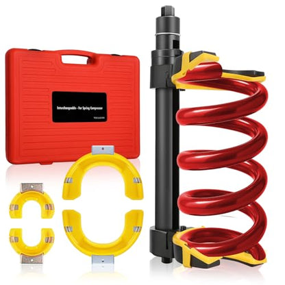 Auto Dynasty Strut Spring Compressor Kit, Universal Interchangeable Fork Strut Coil Extractor Remover Tool, Macpherson Strut Spring Compressor Kit with Protective Cap and Storage Case