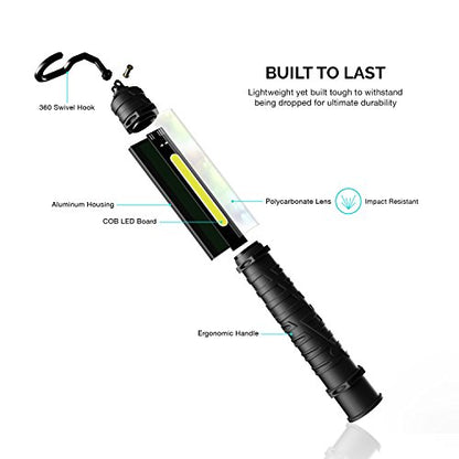 NEIKO 40339A Cordless COB LED Work Light with Rechargeable 4,400-mAh Li-ion Battery, Up to 11.5 Hours of Run Time, and Max Brightness of 1000 Lumens, Black