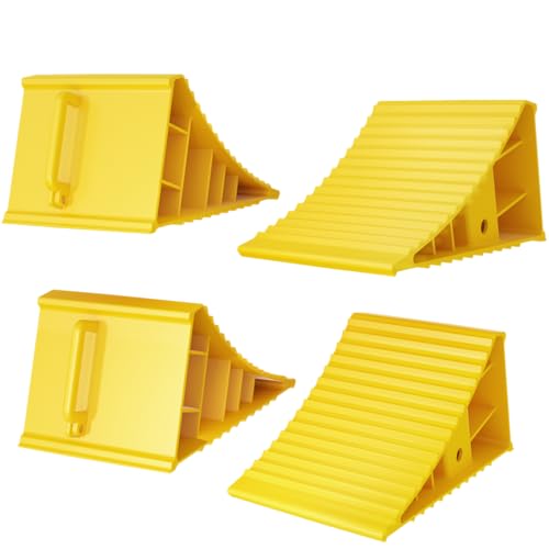 4Pack Wheel Chocks for RV Trailer Non Slip Heavy Duty Yellow Camper Wheel Chocks with Handle for Easy Removal Polypropylene Wheel Stoppers for Cars Campers Trucks Rvs