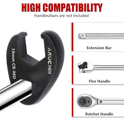 3/8" and 1/2" Drive Crowfoot Flare Nut Wrench Set, 15-Piece 8-24mm Metric Crows foot Wrench Set Chromium Molybdenum Steel with Organizer Box