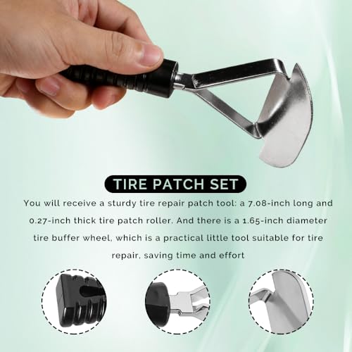 Tire Repair Patch Tools, Tires Repair Tools, Tungsten Steel Buffing Wheel & Tire Patch Roller Scraping Cutter Kit, Auto Accessories Portable Tire Buffer Tool for Car Truck Motorcycle