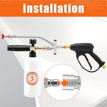 JOEJET Pressure Washer Gun with Foam Cannon Dual Connector Accessory | 1/4" Quick Connect, 5 Nozzle Tips, Dual Tip Attachment with Foam/Water Switch, Adjustable Foam, 2100 PSI, 8 GPM, 1 Liter