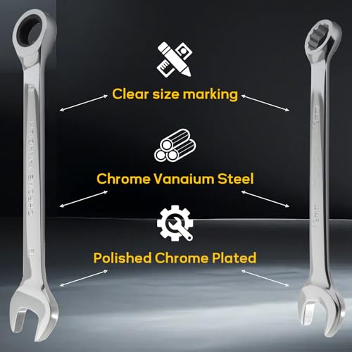 19mm Ratcheting Wrench 2 Pcs 72-Tooth 12-Point Chrome Plated | Forged 45# Carbon Steel Durable, 5-Degree Arc For Tight Spaces, 12-Point Protects Fasteners, Polished Chrome Anti-Rust - size: 19mm