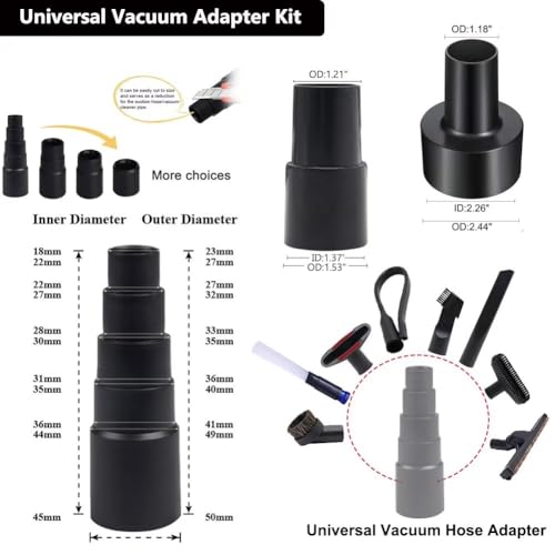 IN VACUUM 11 Pcs Vacuum Attachments for Shop Vac Accessories to 2 1/2" to 1 1/4" to 1 3/8" & 1 7/8" to 1" Vacuum Hose Adapter Kit, Vacuum Cleaner Accessories with Universal Vacuum Hose Adapters