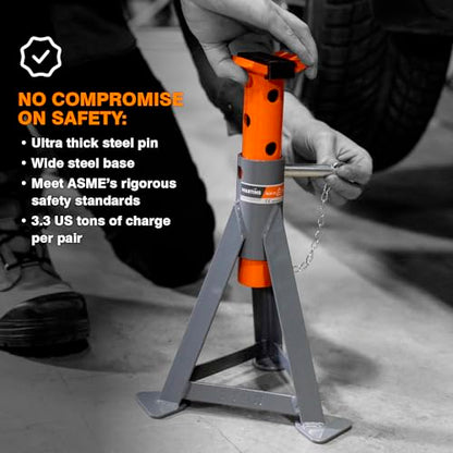 3.3-Ton Jack Stands (x2), Suited for Most Cars, SUVs and Pickup Trucks, Sold in Pair. - size: 3.3-Ton Jack Stands