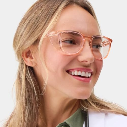 Stoggles Square Z87.1 Certified Polycarbonate Safety Glasses, Anti-Fog | Stylish, Protective, Blue-Light + UV Blocking, Top/Side Shields, Rx Ready, Unisex, Light, Scratch & Impact Resistant - color: Peach, size: Medium