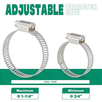 OURU 10PCS Hose Clamps Stainless Steel Adjustable 3/4"–1-1/4"(18-32mm) Worm Gear Hose Clamp, Heavy Duty Metal Small Hose Clamps for Automotive, Pipe, Radiator Plumbing, Fuel Line - size: 3/4"-1-1/4"(18-32mm)